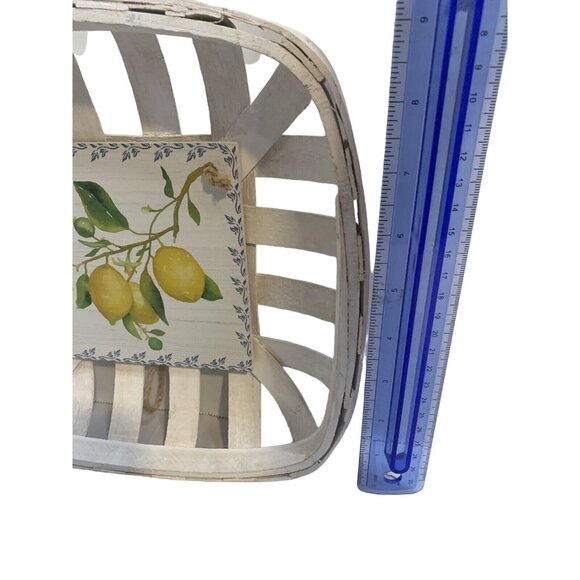 Farmhouse Tobacco Basket – Whitewashed Wood Wall Decor with Lemon Print - Picture 3 of 5